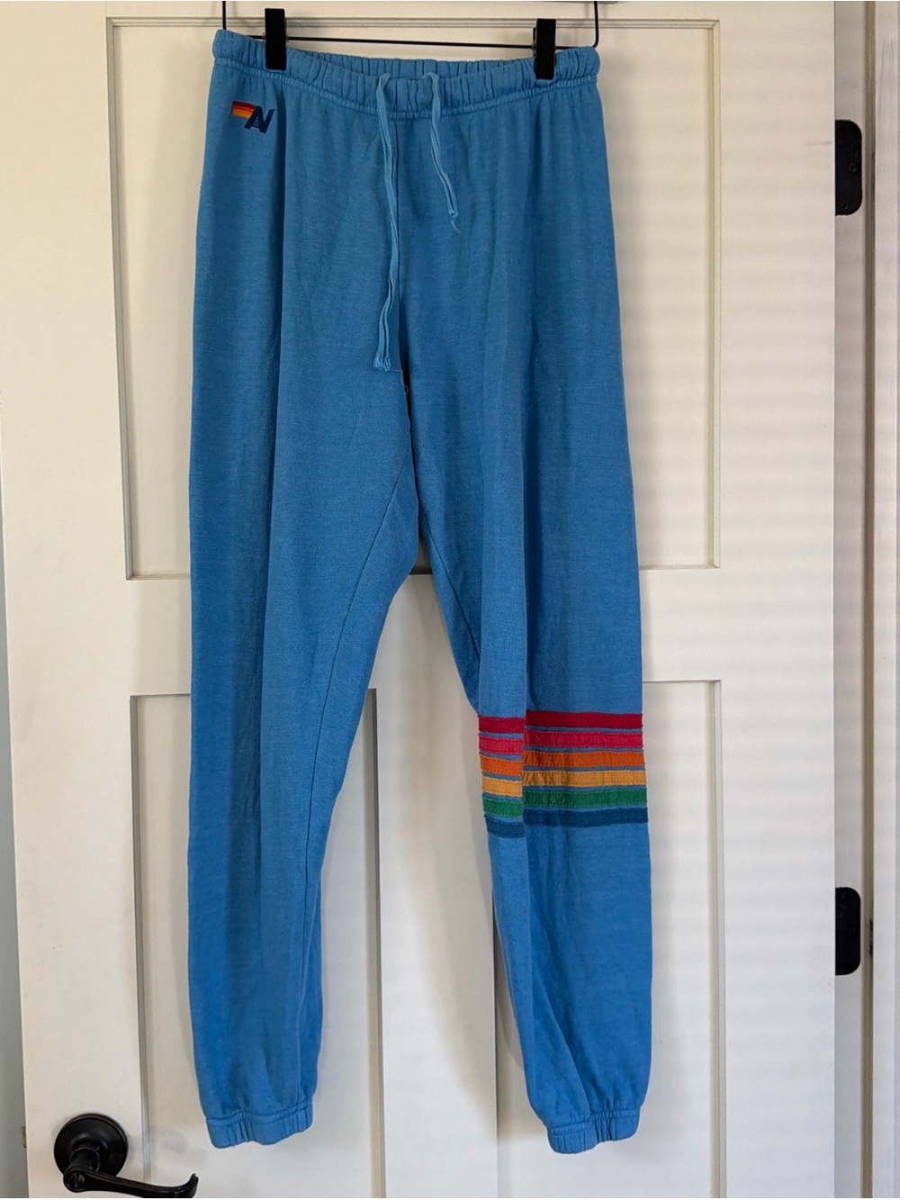 Aviator Nation Blue Drawstring Sweatpants with Subtle Rainbow Tag